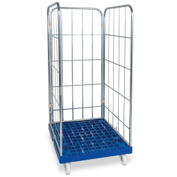 Gitterrollwagen für Eurobehälter, LxBxH 815x682x1660 mm, 3-seitig, blau