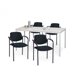 5-teilige Sitzgruppe: 4 Armlehnenstühle, Bezug schwarz + 1 Tisch, BxTxH 1600x800x750 mm