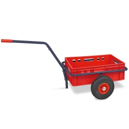 Handwagen anthrazit mit E2 Kunststoffkasten rot, H 200 mm - LxBxH 1250x640x660 mm, Tragkraft 200 kg