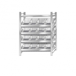 Schüttgutregal, Stecksystem, BxTxH 1290x525x2000  mm, 4 Ebenen, 16 Schüttfächer, 1 Fachboden, glanzverzinkt