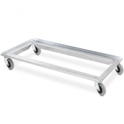 Alu-Flüster-Roller 1000x500 mm, für 2 Spülkörbe 500x500 mm, 100 mm PU-Rad, Deck offen, Tragkraft 250 kg