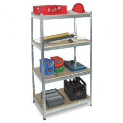 Fachbodenregal für schwere Lasten, 4 Ebenen, BxTxH 900x600x1800 mm, Tragkraft 265 kg/Boden, Stecksystem, glanzverzinkt