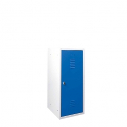 Halbhoher Spind/Schließfach-Schrank aus Stahlblech, BxTxH 415x490x900 mm, Korpus lichtgrau, Türen enzianblau