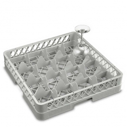 Spülkorb für Geschirr und Gläser, 16 Fächer, PE-HD, LxBxH 500x500x100 mm, Nutzhöhe 80 mm, lichtes Fachmaß 112x112 mm, grau