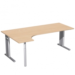 Schreibtisch PREMIUM, Schrankansatz links, Buche/Silber, BxTxH 2000x800/1200x680-820 mm