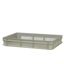 Gläserkiste, durchbrochen, PE-HD, LxBxH 600x400x100 mm, 2 Griffleisten, kieselgrau