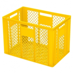 Durchbrochener Eurobehälter mit 4 Durchfassgriffen, LxBxH 600x400x410 mm, 83 Liter, gelb