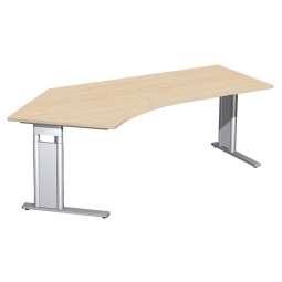 Schreibtisch PREMIUM höhenverstellbar, 135° links, Ahorn/Silber, BxTxH 2166x800/1130x680-820 mm
