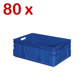 80 Schwerlastbehälter, geschlossen, LxBxH 600x400x220 mm, 44 Liter, 2 Durchfassgriffe, blau