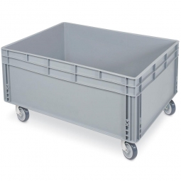 Eurobehälter 4 Lenkrollen, LxB 800x600 mm, Gesamthöhe 445 mm, 130 Liter, grau