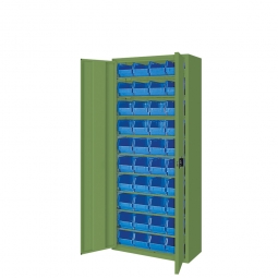 Schrank mit Sichtboxen, mit Türen, BxTxH 700x300x1690 mm, resedagrün RAL 6011