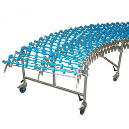 Scheren-Röllchenbahn, LxB 2800/9600x300 mm, Kunststoff-Röllchen Ø 48 mm
