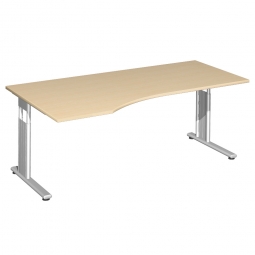 PC-Schreibtisch ELEGANCE links, feste Höhe, Dekor Ahorn, Gestell Silber, BxTxH 1800x800/1000x720 mm