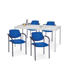 5-teilige Sitzgruppe: 4 Armlehnenstühle, Bezug blau + 1 Tisch, BxTxH 1600x800x750 mm