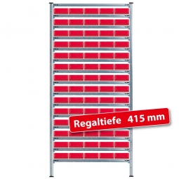 Steckregal, verzinkt, BxTxH 1070x415x2000 mm, 15 Ebenen, 70 Regalkästen LxBxH 400x183x81 mm, rot