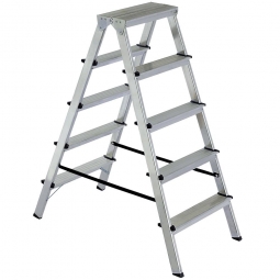 Alu-Doppelleiter mit 2x 5 Stufen, max. Arbeitshöhe 3080 mm, belastbar bis 150 kg