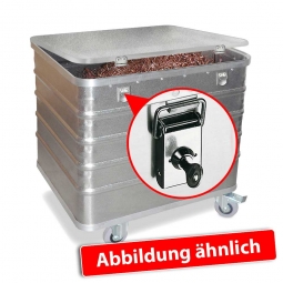 Transportwagen aus Leichtmetall, mit Deckel und Schlössern, LxBxH 730x605x732 mm, 229 Liter, Tragkraft 200 kg.