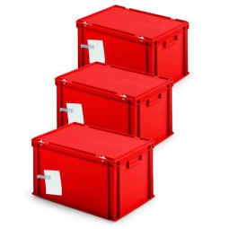 3x Ordner-Archivboxen, für je 7 Ordner (A4, breiter Rücken), inkl. Edelstahl-Zettelklemmer, staubsicher, rot