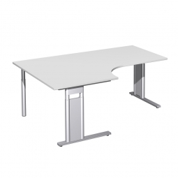 Schreibtisch PREMIUM, Tischansatz links, Lichtgrau/Silber, BxTxH 1800x800/1200x680-820 mm