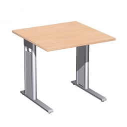 Schreibtisch PREMIUM höhenverstellbar, Quadrat, Buche/Silber, BxTxH 800x800x680-820 mm
