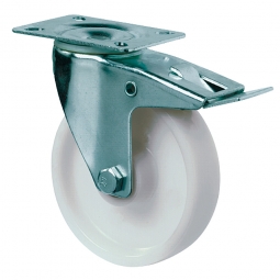 Transportgeräte-Lenkrolle mit Feststellbremse, Rad-ØxB 125x35 mm, Tragkraft 175 kg, weiß