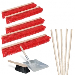 Besen-Spar-Set 12-teilig, 5x Straßenbesen Länge 1000 mm, 5x Besenstiel, Handfeger und verzinkte Kehrschaufel