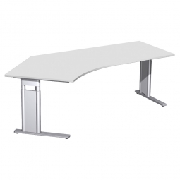 Schreibtisch PREMIUM höhenverstellbar, 135° links, Lichtgrau/Silber, BxTxH 2166x800/1130x680-820 mm