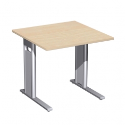 Schreibtisch PREMIUM höhenverstellbar, Quadrat, Ahorn/Silber, BxTxH 800x800x680-820 mm