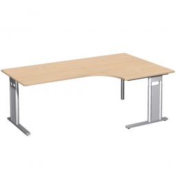 Schreibtisch PREMIUM, Tischansatz rechts, Buche/Silber, BxTxH 2000x800/1200x680-820 mm