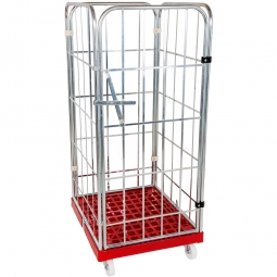 Gitterrollwagen, LxBxH 815x724x1660 mm, 3-seitig mit 1 Tür, Tragkraft bis 500 kg, rot