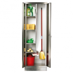 Edelstahl-Putzmittelschrank mit Sockel, BxTxH 600x500x1800 mm, Sockelhöhe 100 mm