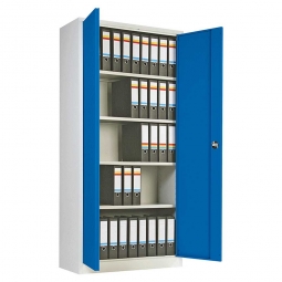 Flügeltürenschrank, BxTxH 800x380x1800 mm, Korpus lichtgrau, Türen enzianblau