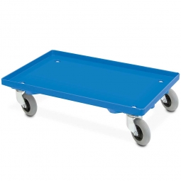 ABS-Kunststoff-Flüster-Roller für Euro-Stapelbehälter 600x400 mm, blau, 100 mm PU-Rad, Deck geschlossen, Tragkraft 250 kg