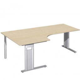 Schreibtisch PREMIUM, Tischansatz links, Ahorn/Silber, BxTxH 2000x800/1200x680-820 mm