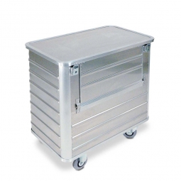 Transportwagen aus Leichtmetall, mit Klappwand und Deckel, 355 Liter, LxBxH 930x530x985 mm, Tragkraft 250 kg