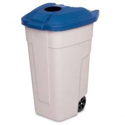 Fahrbare Tonne - 100 Liter mit Einwurföffnung im Deckel, BxTxH 510x550x850 mm, Korpus beige/Deckel blau