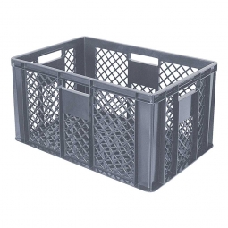 Durchbrochener Eurobehälter mit 4 Durchfassgriffen, LxBxH 600x400x320 mm, 63 Liter, grau