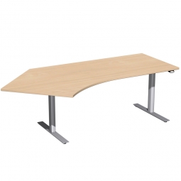 Steh- und Sitz-Arbeitsplatz, 135°, rechts "Basic", Dekor Buche, Gestell silber, BxTxH 2166x1130x650-1250 mm