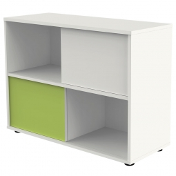 Schiebetürenschrank, 2 Ordnerhöhen, Front weiß/grün, BxTxH 1000x400x750 mm
