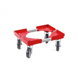 Transportroller "VARIO" für Euro-Stapelbehälter 400x300 mm, grau-rot, 4 Lenkrollen, graue Gummiräder