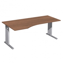 Schreibtisch PREMIUM höhenverstellbar, links, Nussbaum/Silber, BxTxH 1800x800/1000x680-820 mm