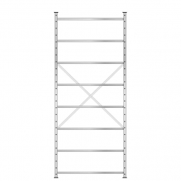 Fachbodenregal mit 8 Böden, Stecksystem, Grundregal, einseitige Ausführung, BxTxH 1270x315x3000 mm, Oberfläche glanzverzinkt