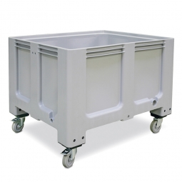 Großbox / Großbehälter mit 4 Lenkrollen und 2 Feststellbremsen, 610 Liter, LxBxH 1200x1000x915 mm, Boden/Wände geschlossen, grau
