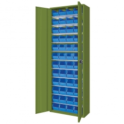 Schrank mit Sichtboxen, mit Türen, BxTxH 700x300x1980 mm, resedagrün RAL 6011