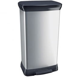 Tretabfalleimer, 50 Liter, BxTxH 390x290x730 mm, Deckel schwarz, Korpus silber