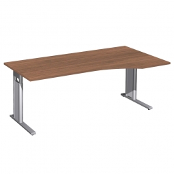Schreibtisch PREMIUM höhenverstellbar, rechts, Nussbaum/Silber, BxTxH 1800x800/1000x680-820 mm