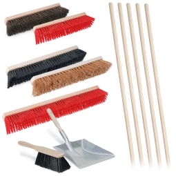 Besen-Spar-Set 12-teilig, mit gemischten Besen und 5x Besenstiel + GRATIS: 1x Kehr-Set