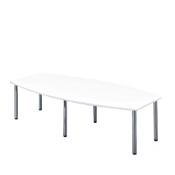 Konferenztisch mit 6 Rundrohrfüßen, chrom, Platte weiß, BxTxH 2800x1300/780x740 mm