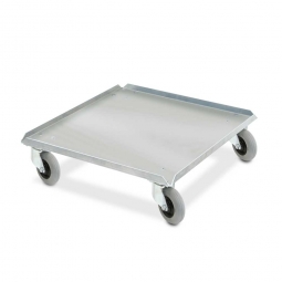 Alu-Flüster-Roller für Spülkörbe 500x500 mm, 100 mm PU-Rad, Deck geschlossen, Tragkraft 250 kg