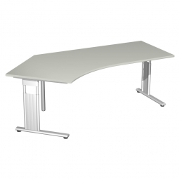 Schreibtisch ELEGANCE 135° links, höhenverstellbar, Dekor Lichtgrau, Gestell Silber, BxTxH 2166x1130x680-820 mm